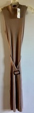LONG RIBBED SLEEVELESS BEIGE DRESS WITH BELT NEW WITH TAGS, MEDIUM
