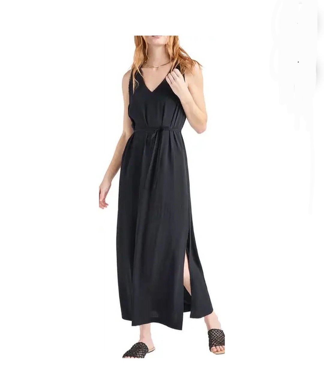 Splendid Women's Black Loretta V-Neck Soft Wrap Dress With Side Slits Sz Large