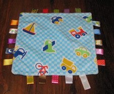 Taggies Kids II Turquoise Blue Cars Boats Planes Security Blanket Lovey 12"