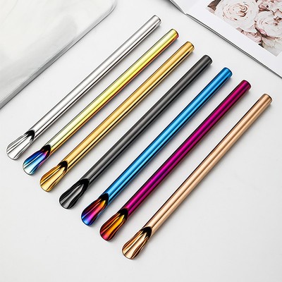 1Pc Reusable Stainless Straw Spoon Durability Drinking Straw Colorful St^^p