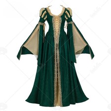 Green Medieval Renaissance Dress Bell Sleeve Victorian Cosplay Gown Custom Size