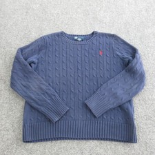 Polo By Ralph Lauren Sweater Kids 12-14 Blue Cable Knit Cotton Pullover