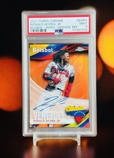 Ronald Acuna Jr Beisbol Orange Refractor /25 Auto 2021 Topps Chrome PSA 9 POP 2!