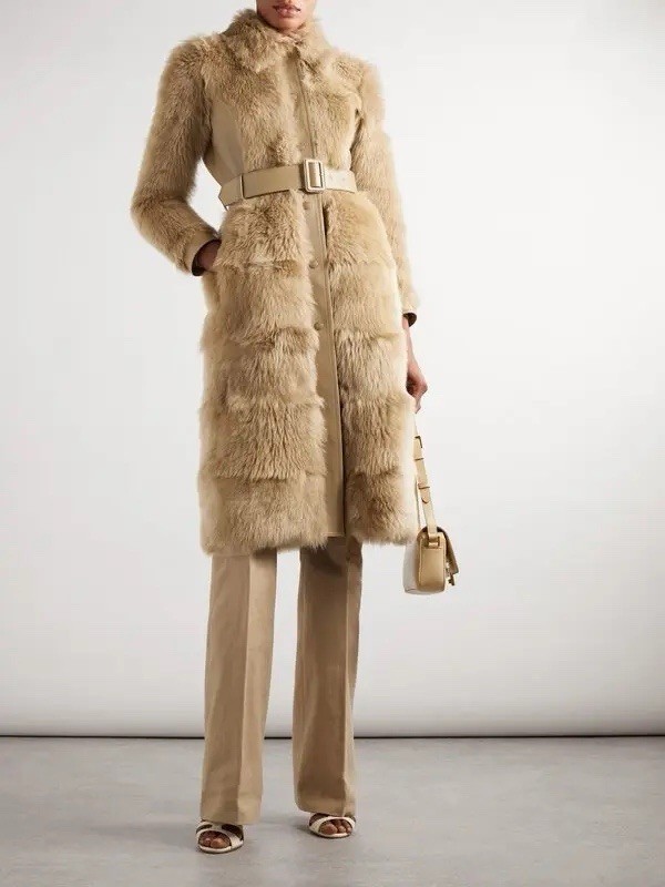 38IT- Tom Ford Brown Belted shearling and leather coat - BNWT / 10K