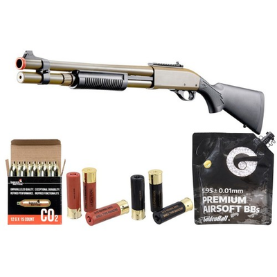 #ad #ad Golden Eagle M870 3 6 Shot Pump Action CO2 Airsoft Shotgun w Mock Shell Tube amp; $194.99