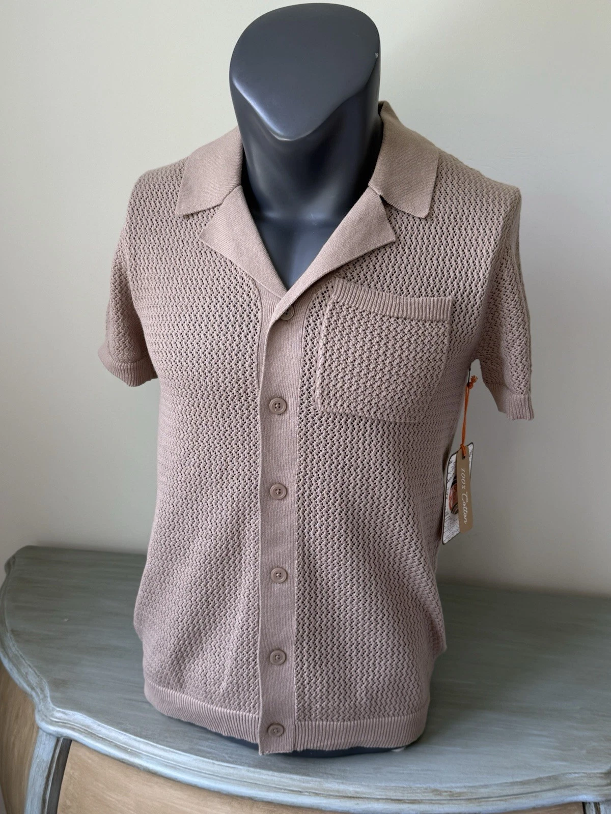 Crochet Knit Camp Shirt S Cotton Button Cuban Coastal Boho Beige Vacay C&C CA
Opens in a new window