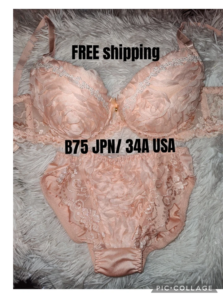 Juego de sujetador floral 3D melocotón B75 JPN/34A EE. UU. Foto 2 de 4