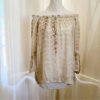 Apt 9 Off The Shoulder Blouse Medium Tie Dye Boho Pom Pom Bell Sleeve Top