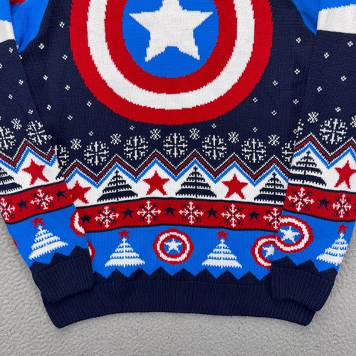 Marvel Captain America Ugly Chrismas Sweater Mens Large Blue Holiday Fair Isle - Picture 9 of 11
