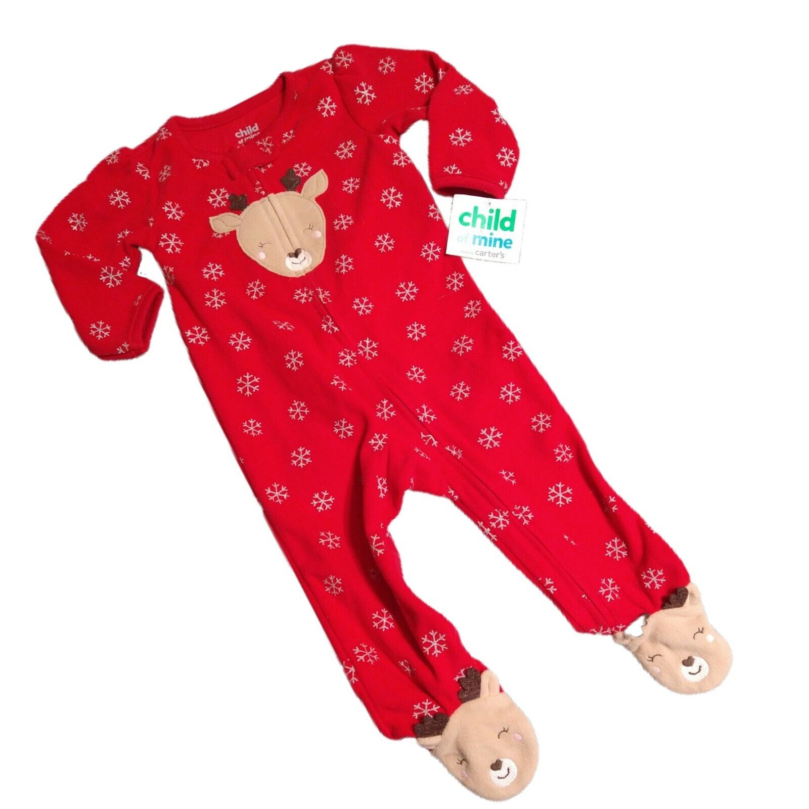 Carters Red Reindeer Zip Pajamas Baby Girl Size 6/9 Months Sleeper Child Of  Mine | Ebay