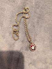 Gold Tone Necklace Enamelled Egg Red With Heart Fabergé Style