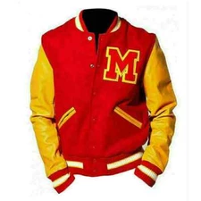Men's MJ Thriller Michael Jackson Red M Logo Wool Varsity Letterman Jacket