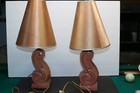 Vintage Mid-Century Deena fine china atomic era art lamps w/ org. shades WORKS — photo 1