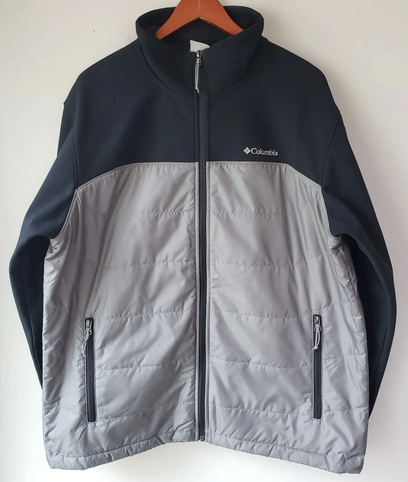 Men's Columbia Jacket Barlow Pass Hybrid Large Insulated Gray Black Full-Zip