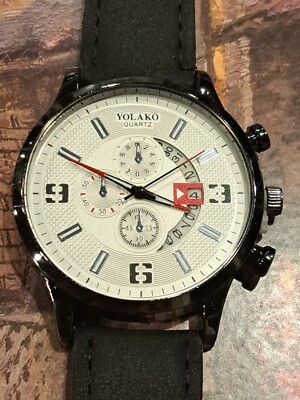 Yolako Quartz  Men's Big Face White, Black Band.