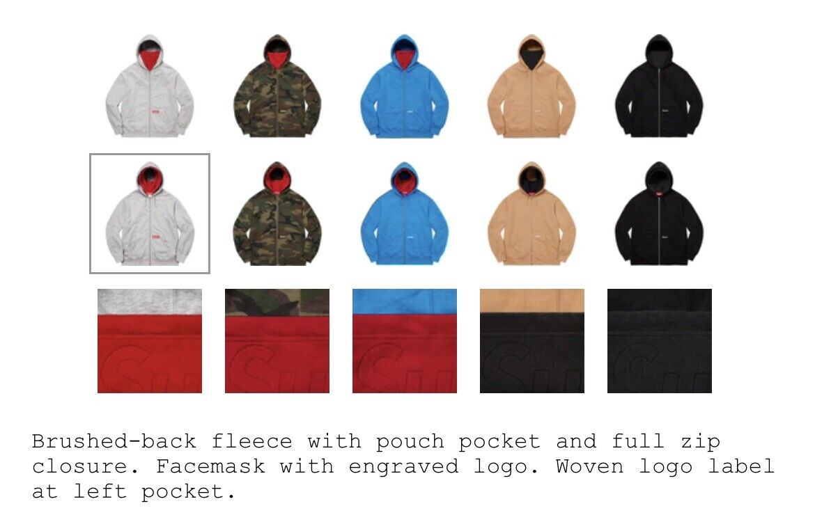 Brand New Supreme Double Hood Facemask Zip Up Hooded Sweatshirt