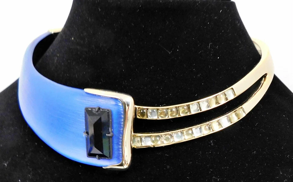 Ожерелье ошейник Alexis Bittar синее акриловое прозрачное кабошон золото металл на петлях - Изображение 2 из 3