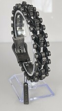 BLACKSTATIC Premium Men's Stainless Steel  Leather Skull Biker Bracelet