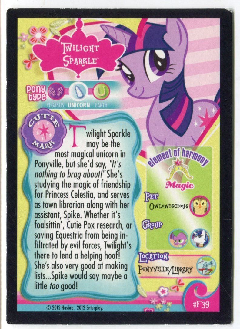 My Little Pony Series 1 Twilight Sparkle F39 Promo Trading Card