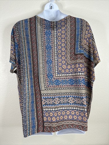 Französisch Blau Damen Übergröße 2X Mosaik Strick Oversize Top Kurzarm - Bild 4 von 10