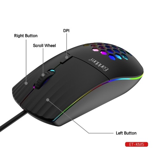 Type C Mouse USB C Corded Gaming Mouse Ergonomic 7RGB Backlit 1600DPI Adjustable - Picture 3 of 8