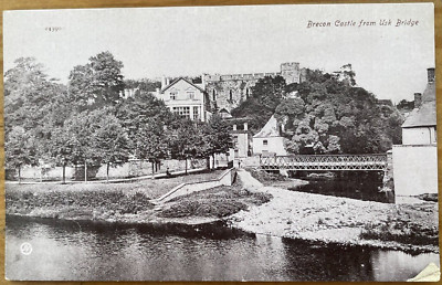BRECON CASTLE FROM USK BRIDGE C1920 VALENTINSTAG SILVERTYPE POSTKARTE