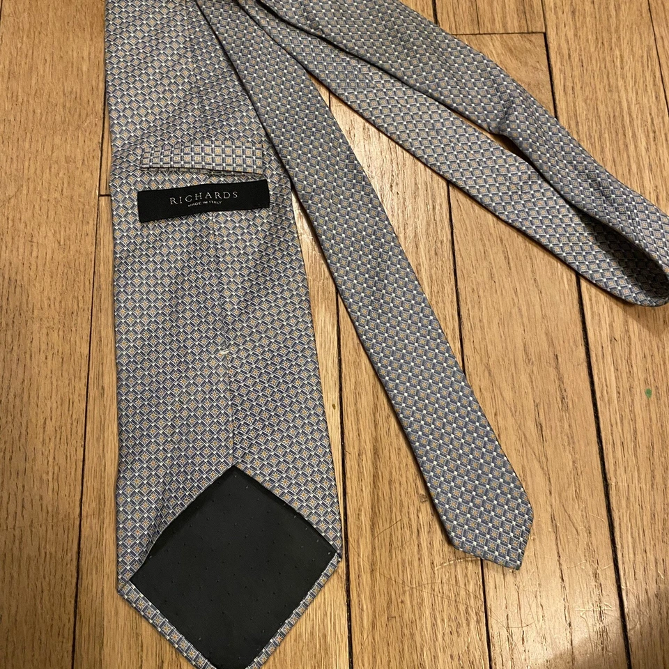 Gravata masculina Richards tecida 100% seda multicolorida geométrica feita na Itália - Imagem 4 de 4
