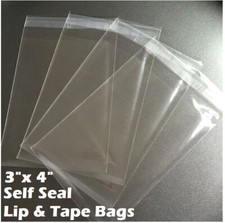 3" x 4" Clear Recloseable Self Seal Adhesive Lip  Tape Plastic Cello Bags