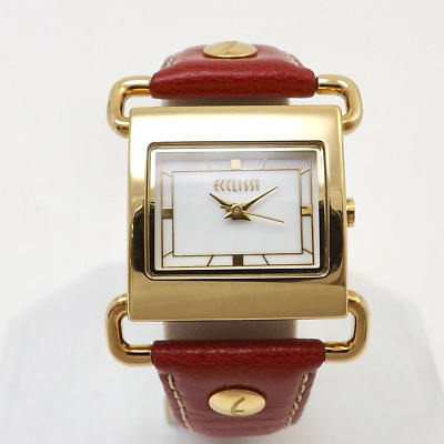 Ecclissi Women Quarts Analog Gold Tone Red Leather Band Watch New In Box Ecclissi Gold Tone Red Dial Square Gold Tone Case White  main image 2