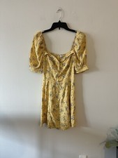 Reformation Lillet Dress Felicity Yellow Floral 2 Puff Sleeve Bodice Romantic