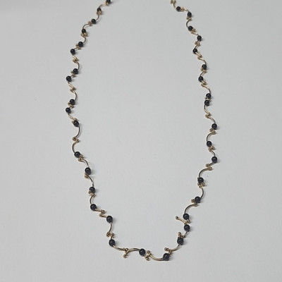 Gold Tone Necklace with Black Beads Y2K Design 17'' Length Womens