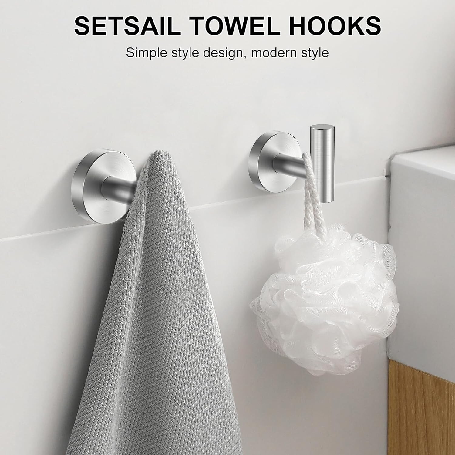 2 Pack Towel Hooks for Bathroom Wall Mounted Brushed Nickel Bathroom Towel Hook