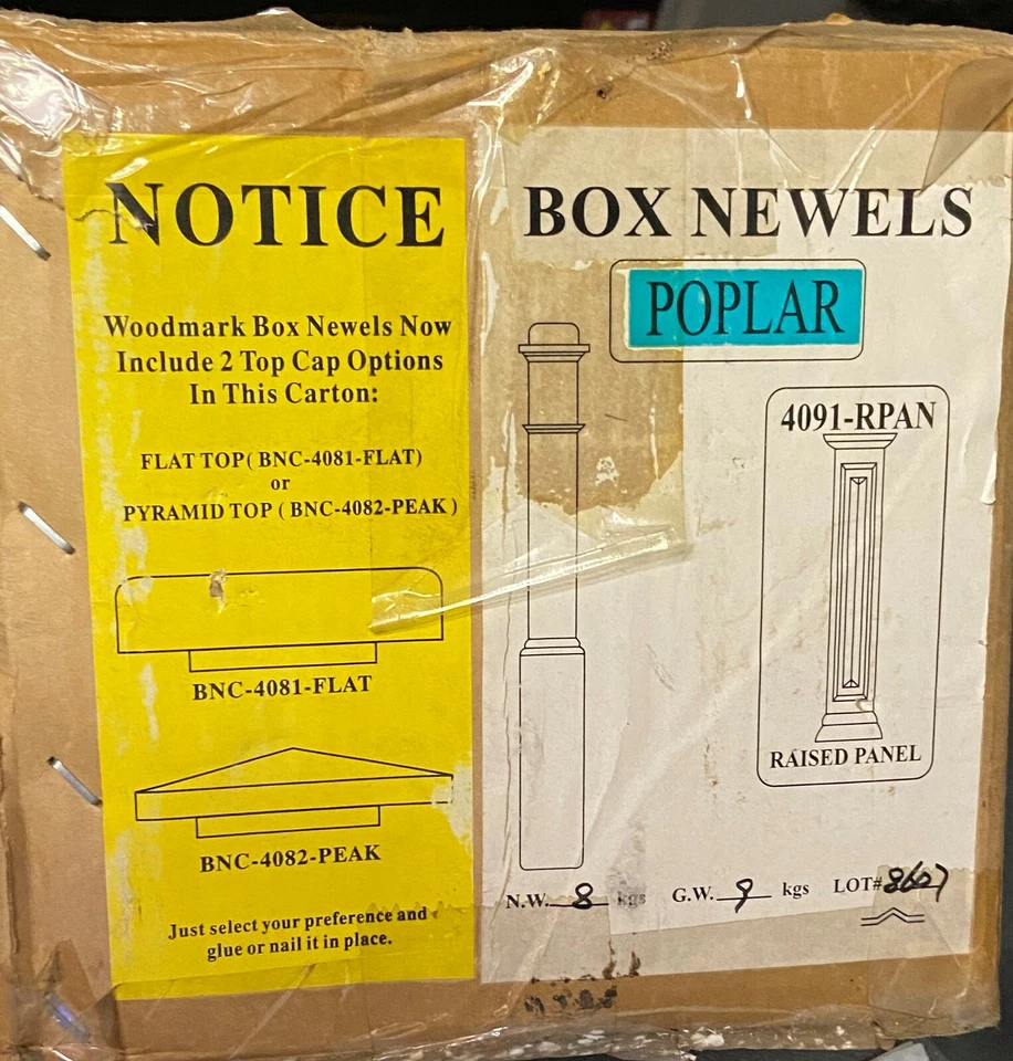 Caja de álamo sin terminar 55"x6" Newel forma cuadrada con paneles empotrados, NUEVO Foto 4 de 4