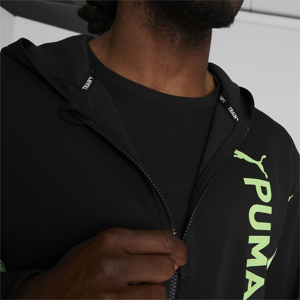 Puma XL ジャージ ブラック/グリーン NWT PUMA DOUBLE KNIT HOODIE Full Zip Jacket BLACK GREEN Work Gym