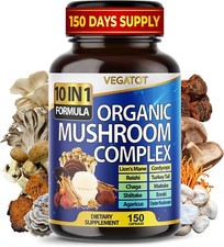 Mushroom Complex Supplement 9700mg, 11 Herbs Lions Mane Reishi - 150 CAPSULES