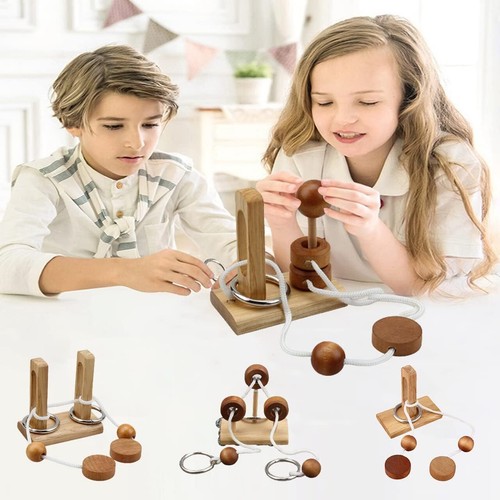 3D Wooden & Metal Unlock Interlock Brain Teasers, IQ Logic Puzzles (6Pcs) - Picture 4 of 5