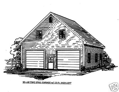 30 x 40 2 Stall FG (13 Ft Ceiling) Garage Building Plans / Full Loft 