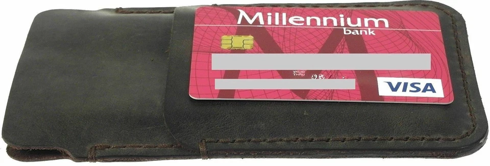 FUNDA FUNDA DE CUERO GENUINO COSIDA A MANO CON BOLSILLO PARA TARJETAS PARA TELÉFONO MÓVIL Foto 3 de 4