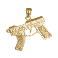 New 14k Yellow Gold Machine Gun Charm Pendant