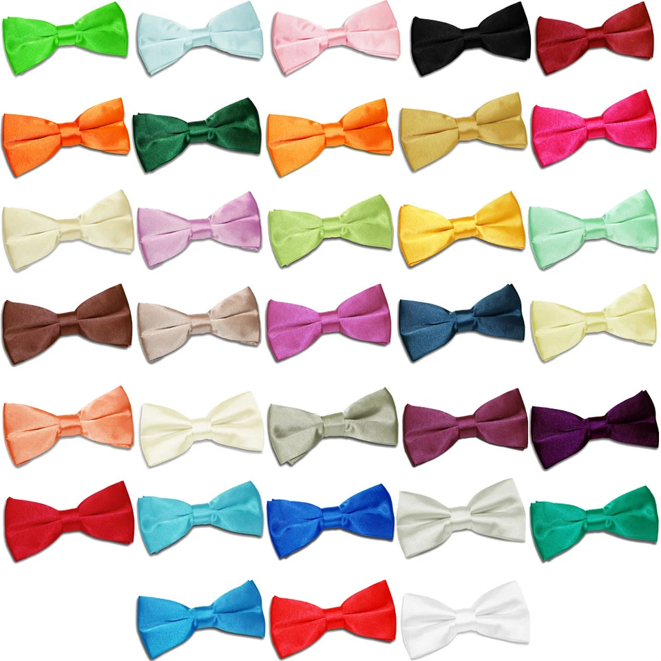 Boys Bow Tie Satin Solid Plain Pre-Tied Formal Casual Wedding Kids Bowtie by DQT