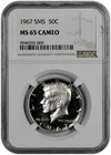 1967 50C SMS Kennedy Half Dollar NGC Graded MS 65 Cameo