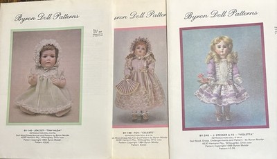 BYRON'S DOLL DRESS PATTERNS - LOT of 3 -12.75''+13.5''+13.75' TALL-NEW
