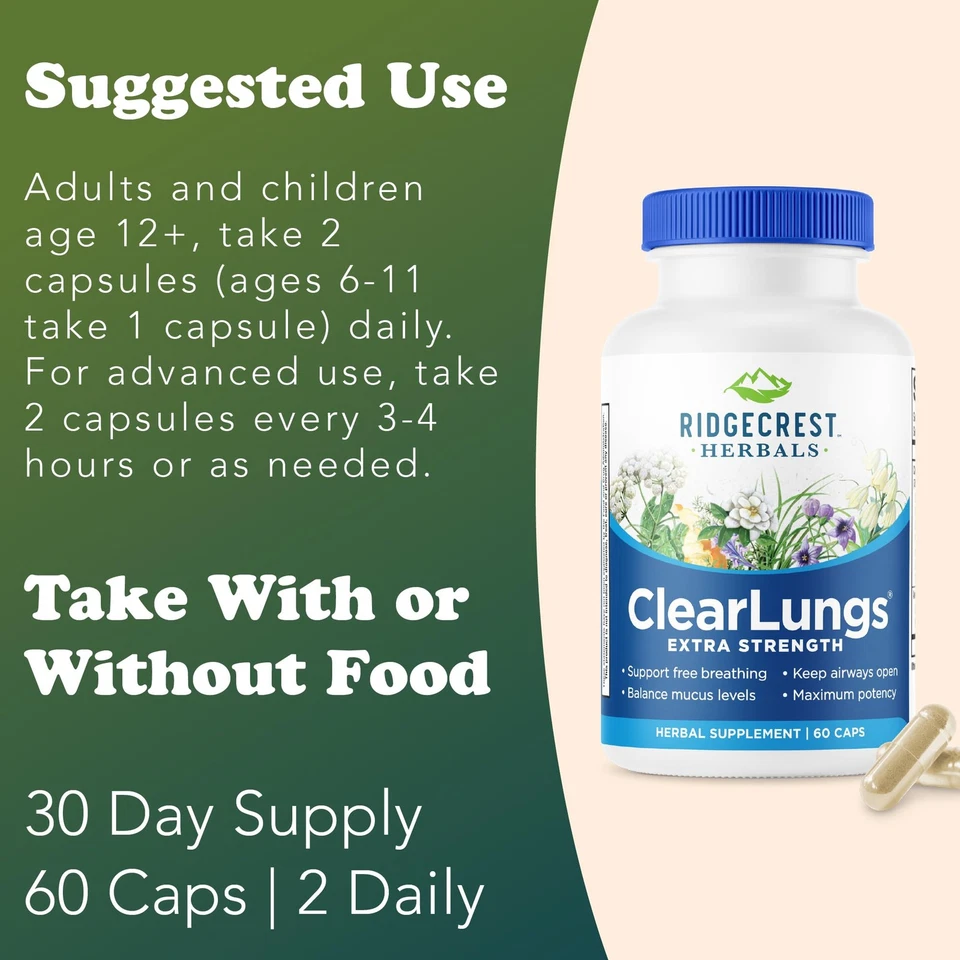 Ridgecrest Clearlungs Extra Strength, descongestionante herbal, 60 cápsulas veganas Foto 4 de 4