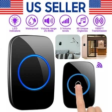 Wireless Doorbell Chime Waterproof Plugin Receiver Adjustable Volume 1000FT Kit