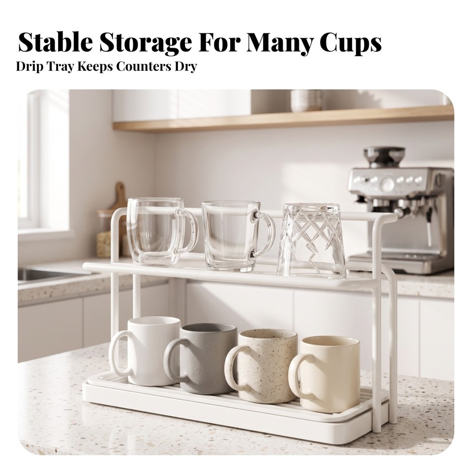 Muig Rack Mug Rack with Drain Tray Sturdy Cup Rack with Drain Tray ...