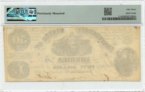 1861 $50 Confederate States of America T-14 PMG 53 - Picture 2 of 2