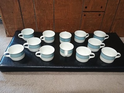 Set Of 10 Mikasa Intaglio CAA19 Aquarius Coffee & Tea Cups Stoneware blue nice!
