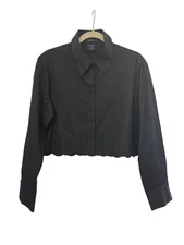 Massimo Dutti Cropped Button Down With Wavy Scallop Hem Black Size L NWT $149