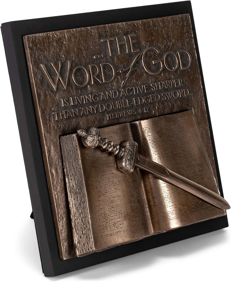 Placa de pared escultura Biblia y espada tono bronce Foto 4 de 4