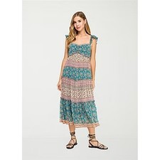 Bohemian Peasant Prairie Midi Dress Euro Summer Paisley Floral Cottage  Size S
